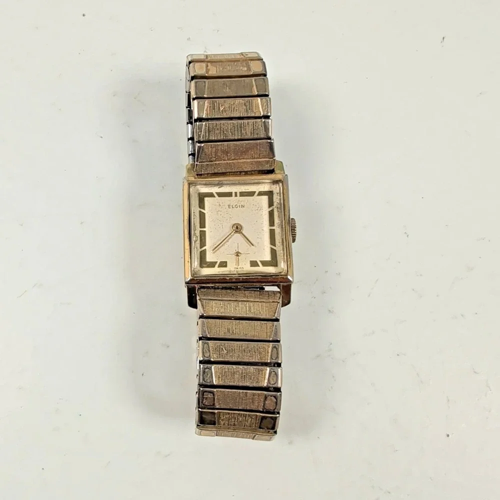 Vintage Elgin‎ Mens Square Watch 10K RGP Swiss Sub Second Mechanical Speidel
